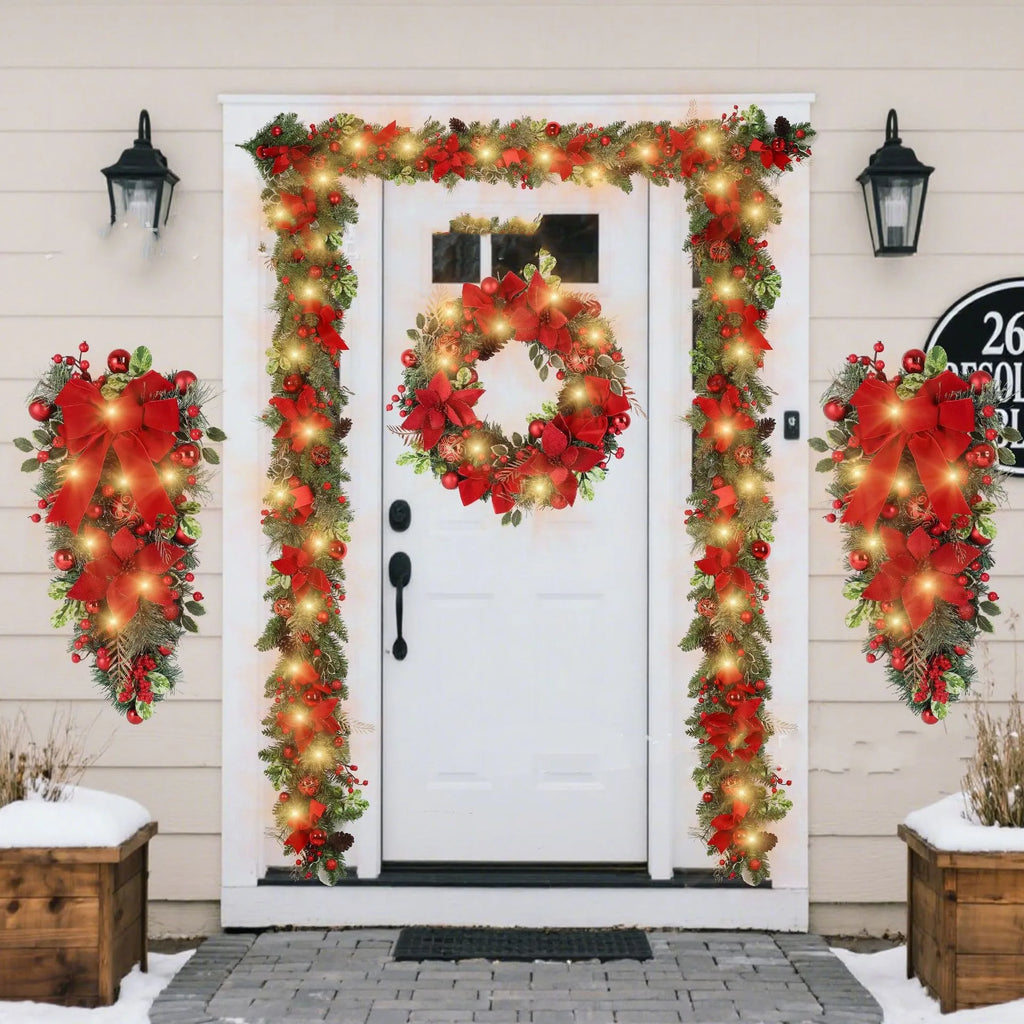 Christmas Wreath for Front Door Window Artificial Wreath Garland.