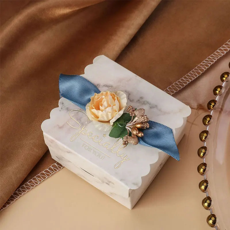 Flower Candy Box Square Rose Ribbon Paper Bag 5PCS.