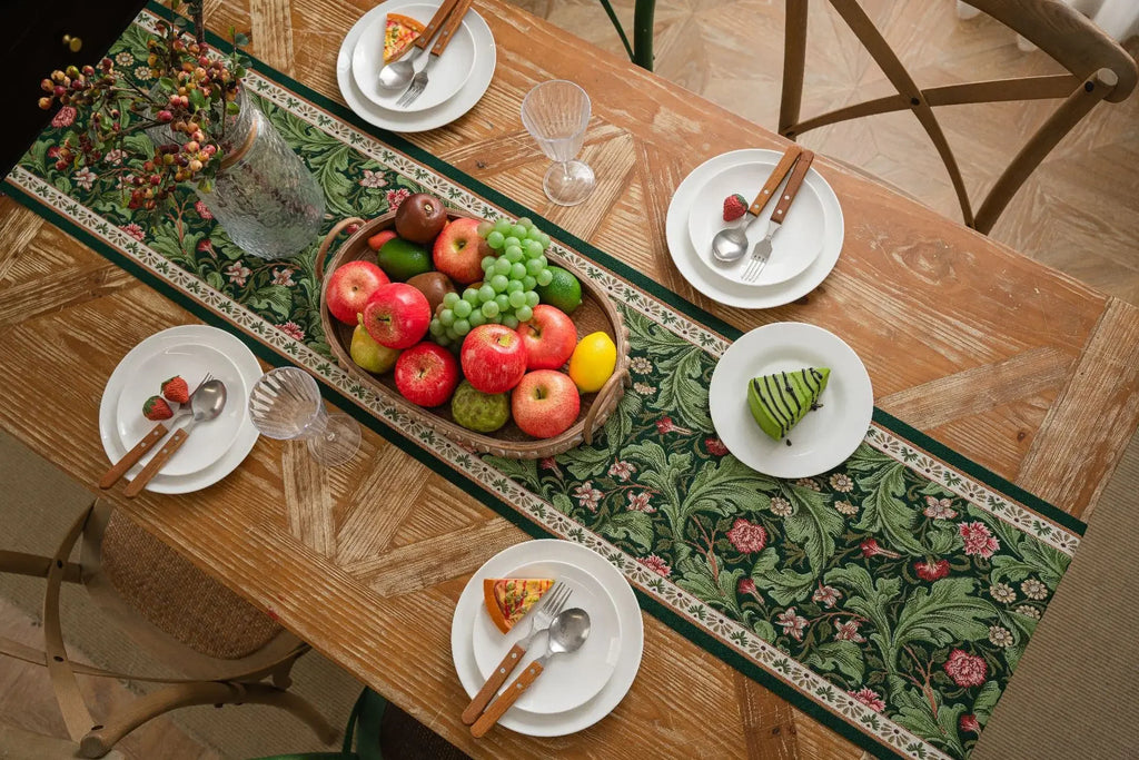 Plant Flower Table Runner with Tassels Jacquard Living Room