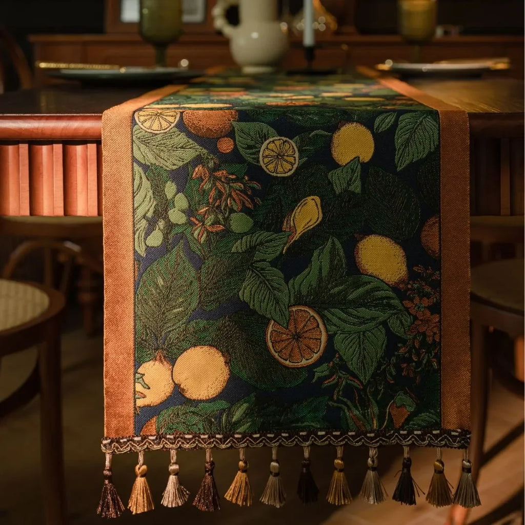 Plant Flower Table Runner with Tassels Jacquard Living Room