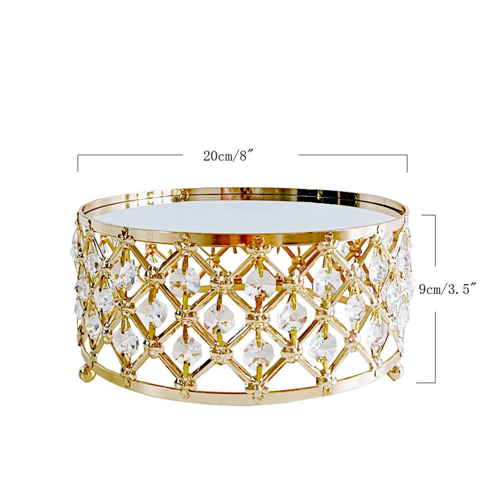 Alzata per torta in metallo con specchio di cristallo dorato, piatto rotondo