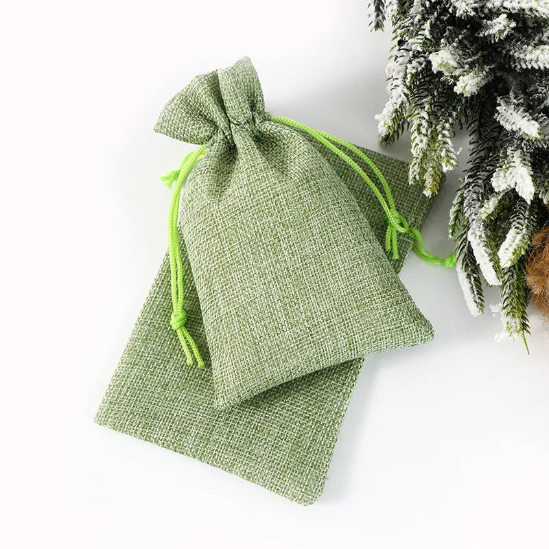 Multi Colors Jute Storage Bags Fabric Package Drawstring Pouches.