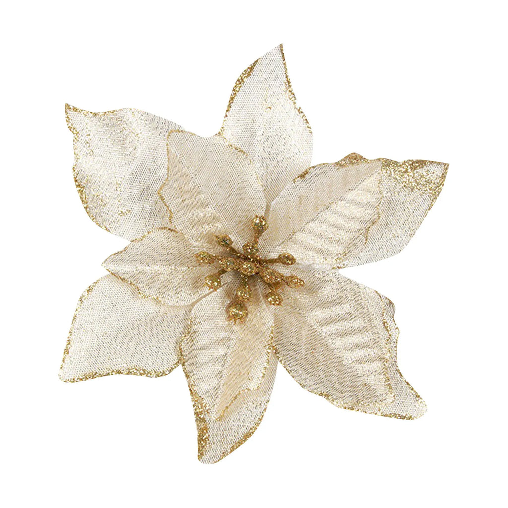 12 adornos artificiales de flores navideñas con purpurina