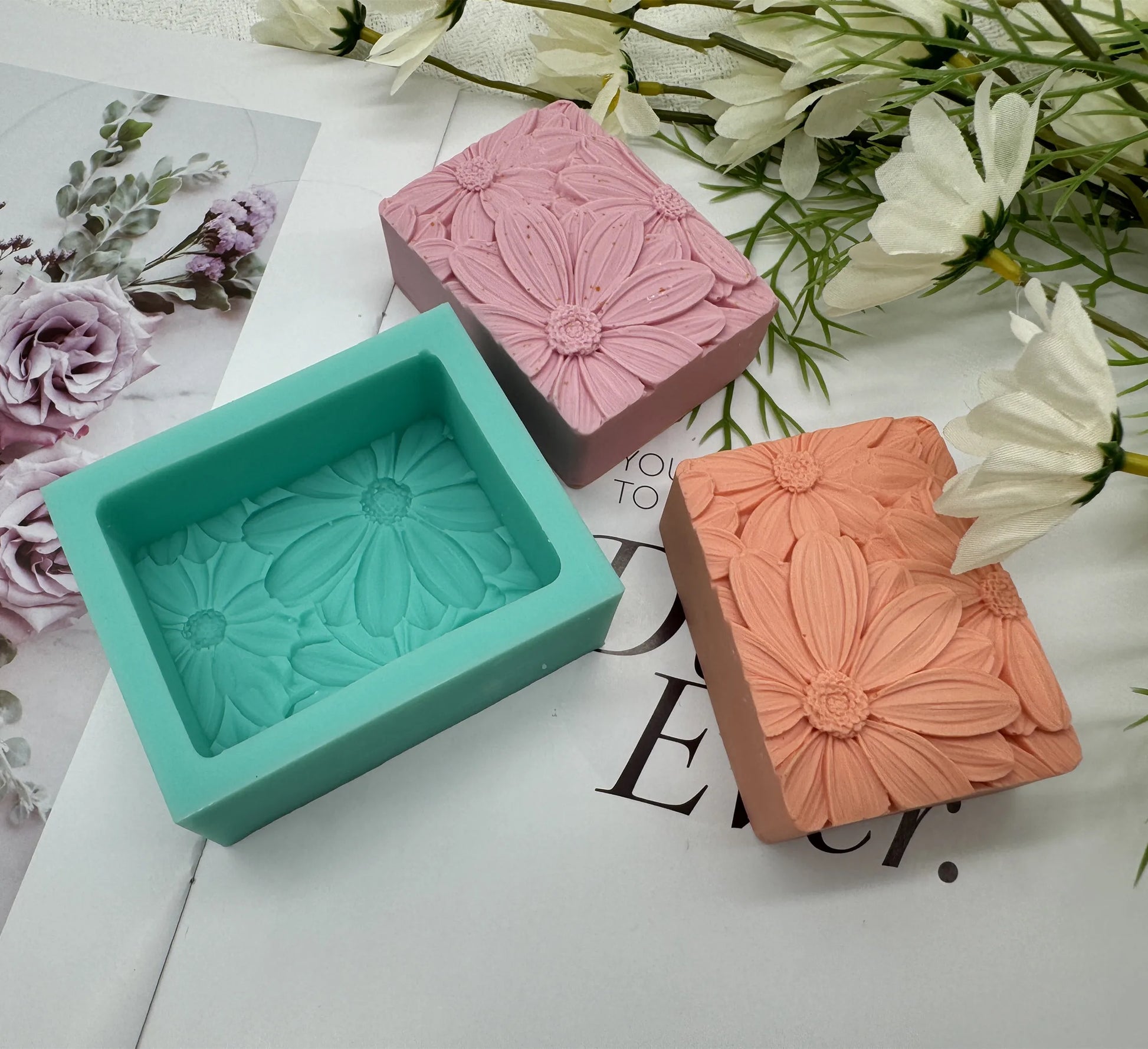 Elegant Sunflower Soap Mold 3D Rectangler
