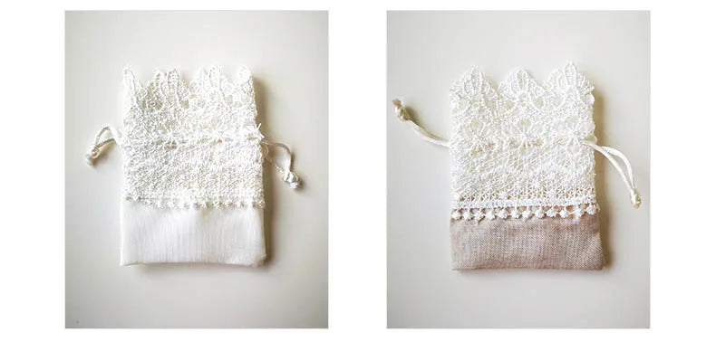 Bolsa de regalo para dulces con bordado de encaje blanco y cordón, 10 unidades.