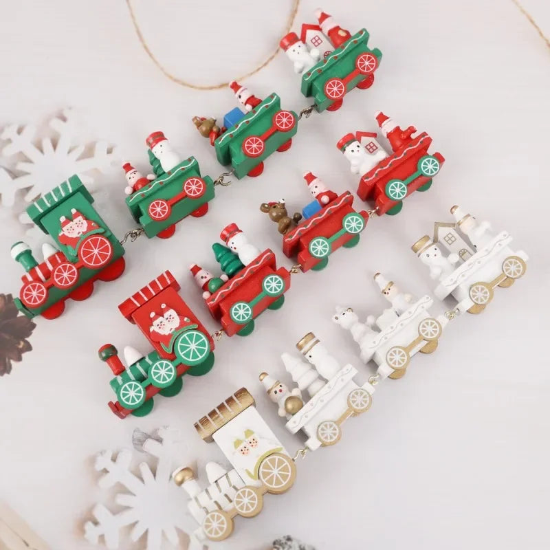 Wooden Train Christmas Ornaments Santa Cake Decoration