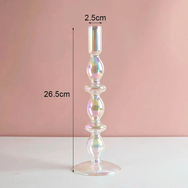 Navy Glass Candle Holder Stripe Flower Glass