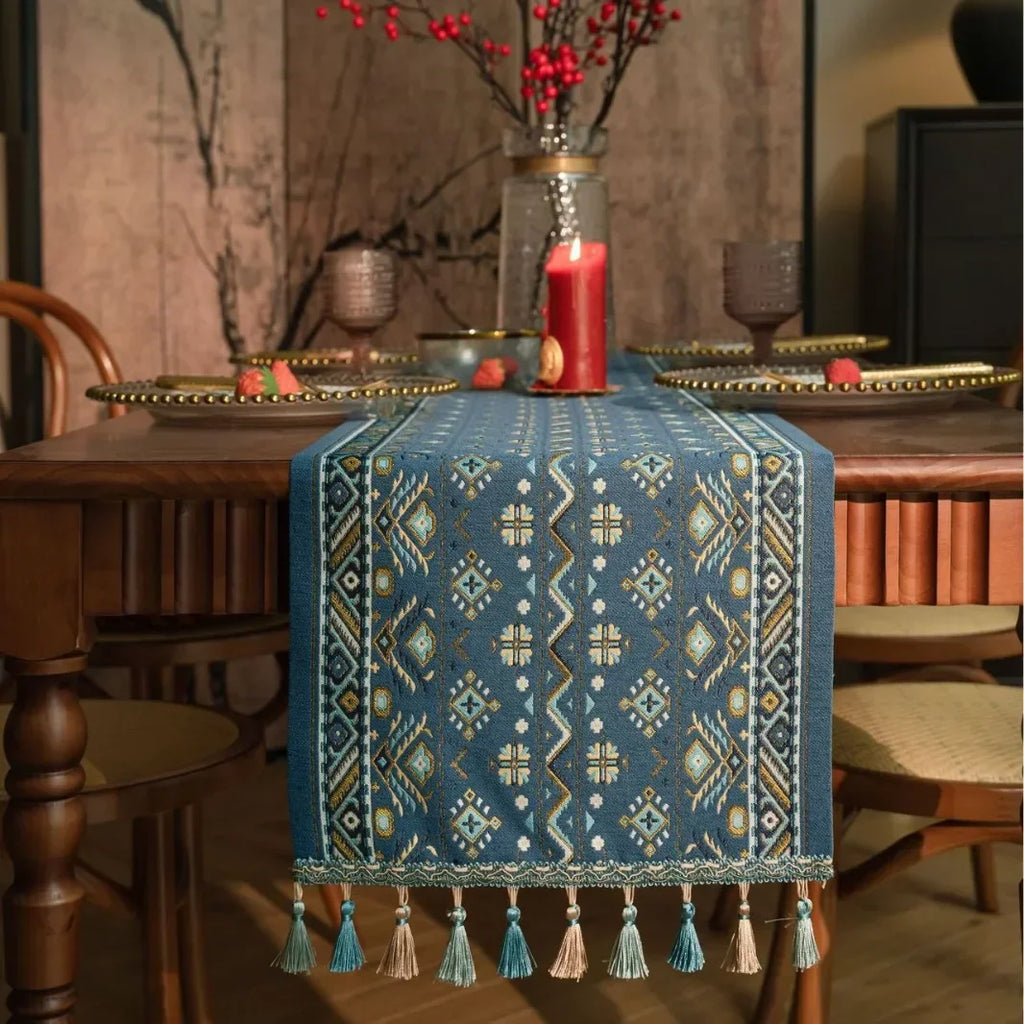 Plant Flower Table Runner with Tassels Jacquard Living Room