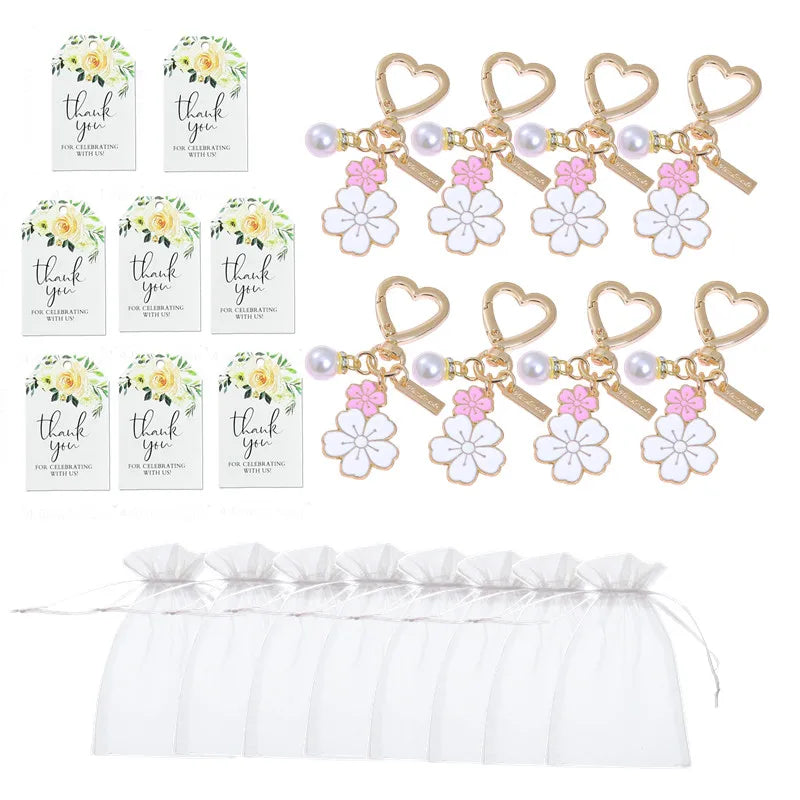 Bridesmaid Gift Flower Heart Keychain With Thank You Cards