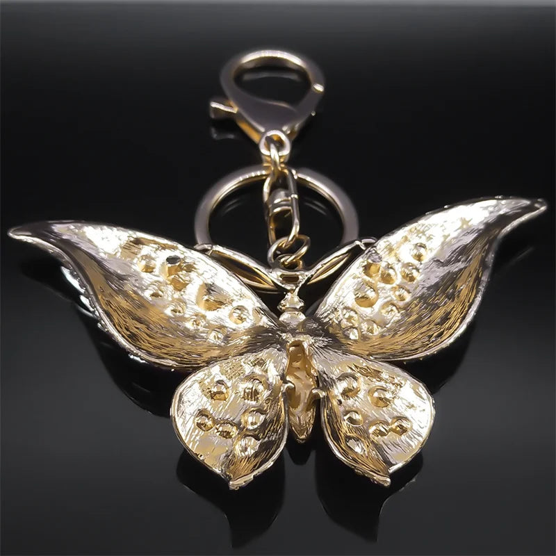 Portachiavi con ciondolo a farfalla in strass colorati color oro
