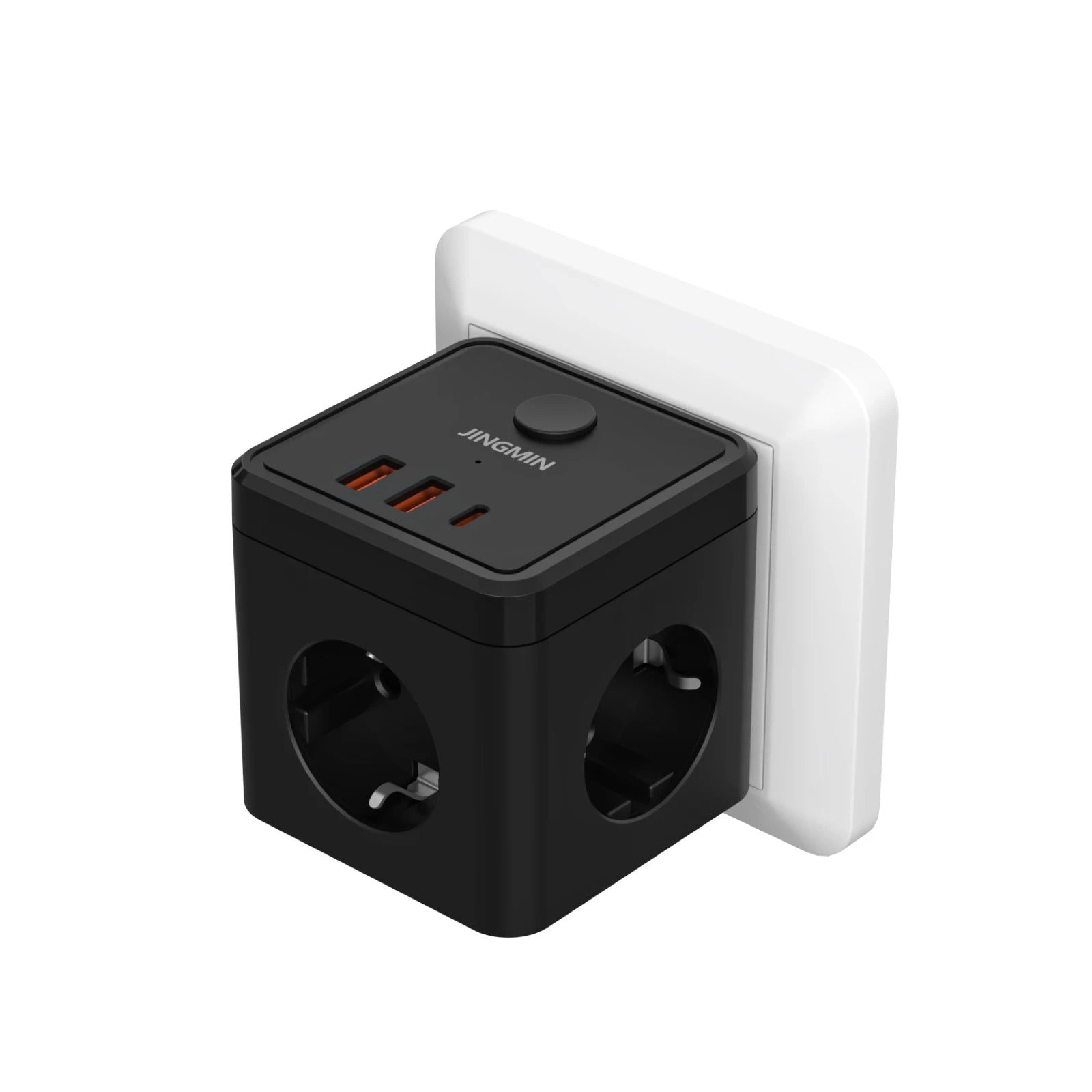 Prolunga per presa a muro con interruttore, 3 prese, 2 porte USB A e 1 porta di tipo C, cubo portatile