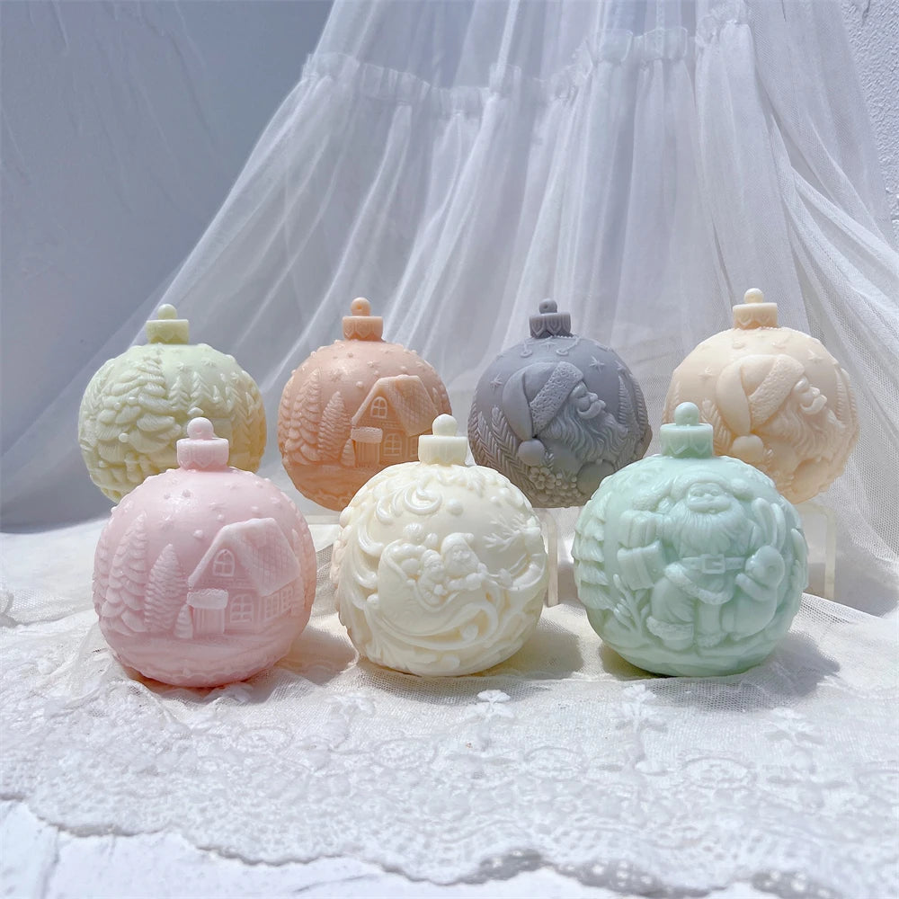 Ball Shape Silicone Candle Mold 5 Designs Christmas