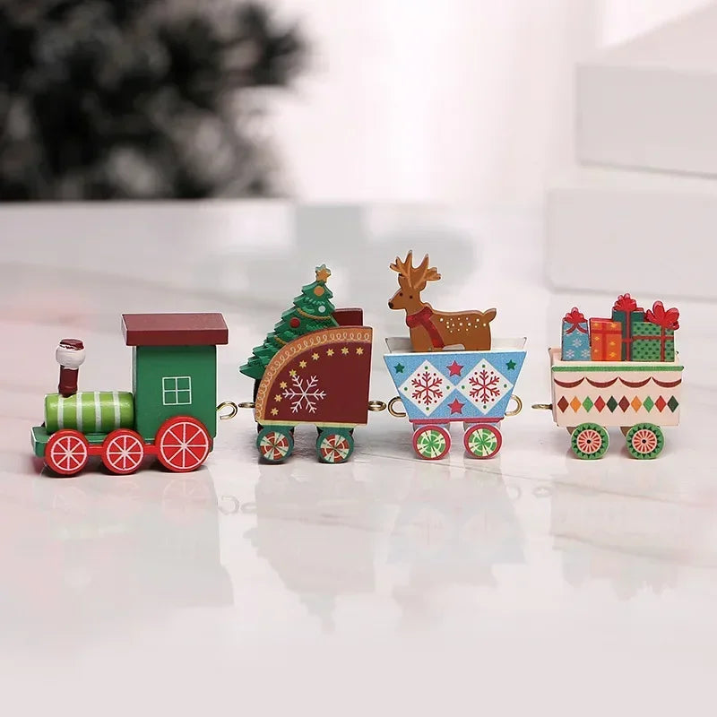 Wooden Train Christmas Ornaments Santa Cake Decoration