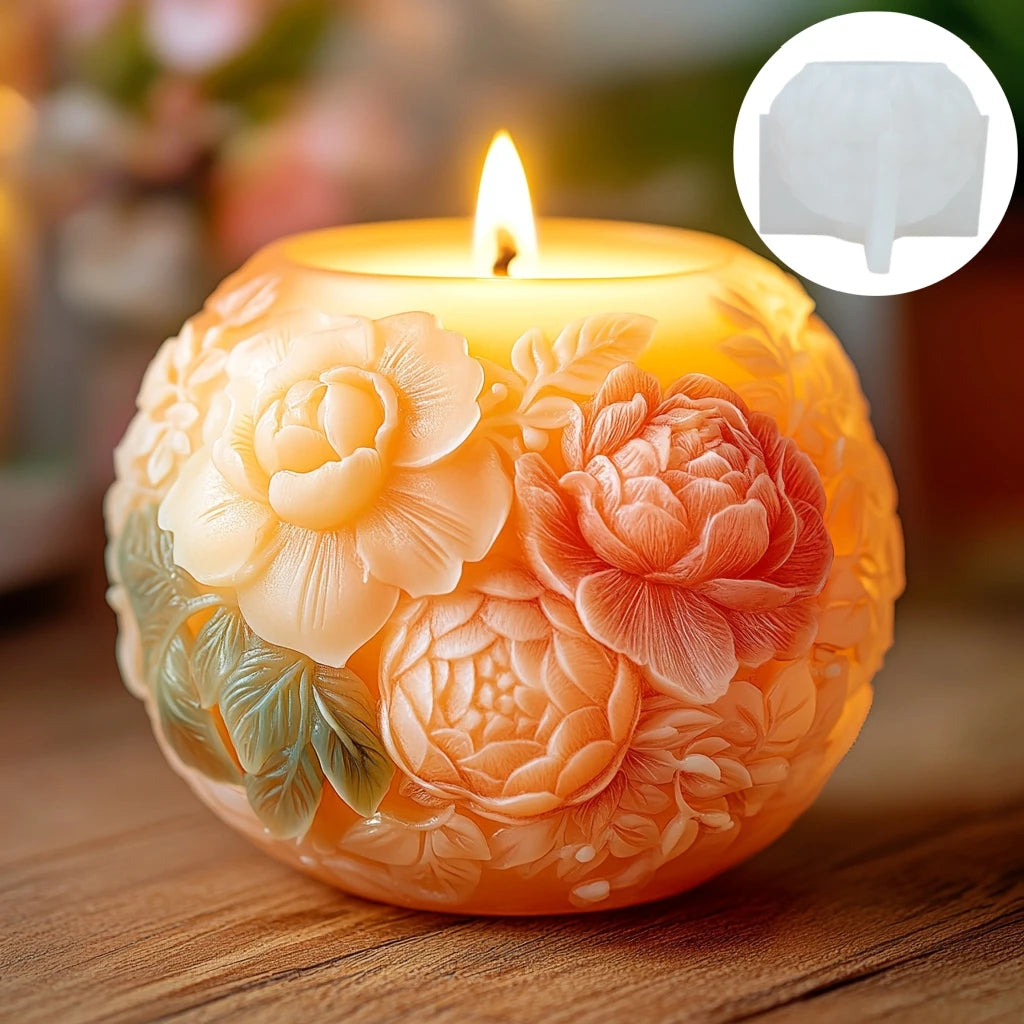 Large Peony flower ball rose candle silicone mold