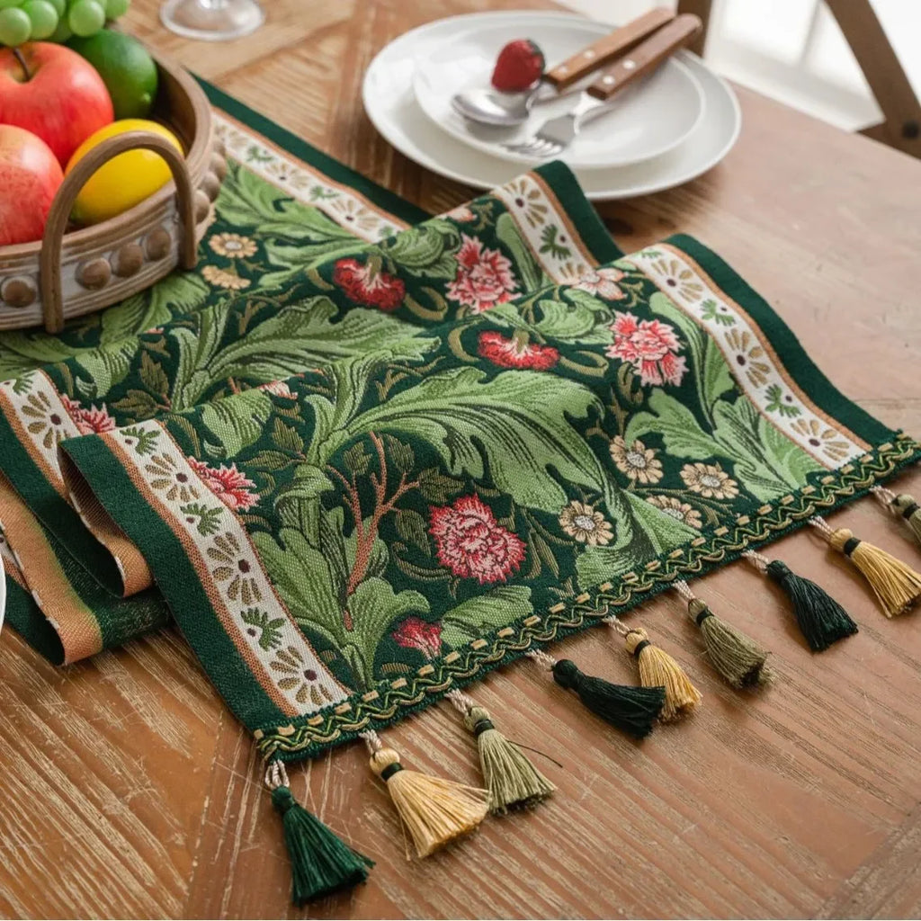 Plant Flower Table Runner with Tassels Jacquard Living Room