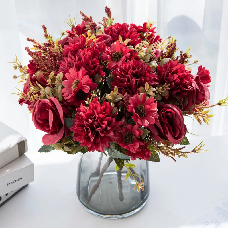 1/4 Stück künstliche Blumen, günstige Neujahrsdekorationen, Hochzeit, Garten, Pfingstrosenbogen, Weihnachten, Zuhause, künstliche Seidenrosen, Hortensien, Vase, DIY