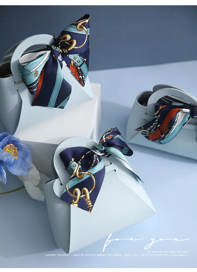 Grande sacchetto portaconfetti in pelle con sciarpa per festa di nozze, confezione regalo da 10 pezzi.