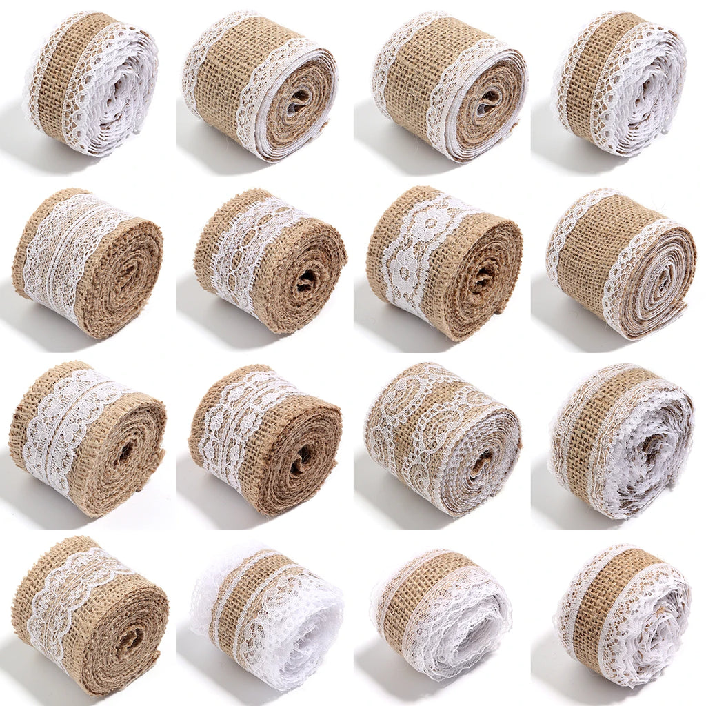 Natural ﻿Lace Linen Jute Ribbons 2 yards/roll.