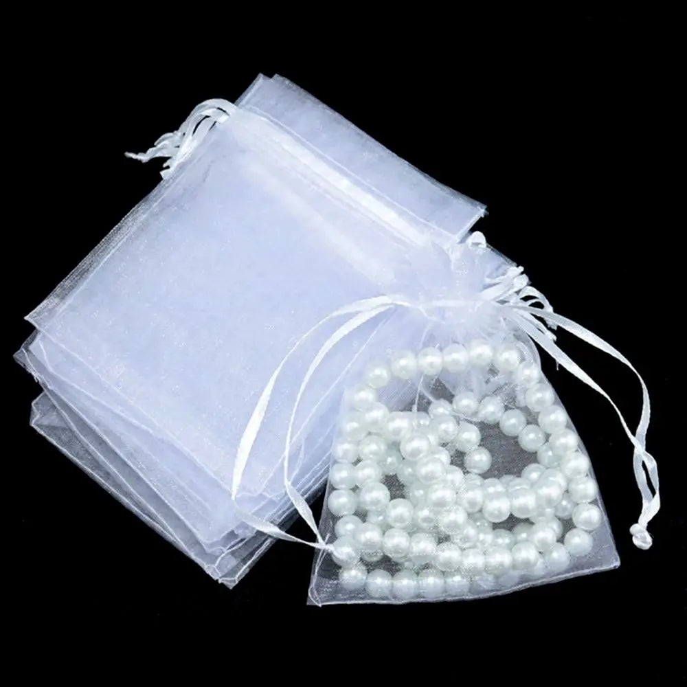 White Pouches Drawstring Pocket Organza Gauze Sachet 25/50PCSGift Bags