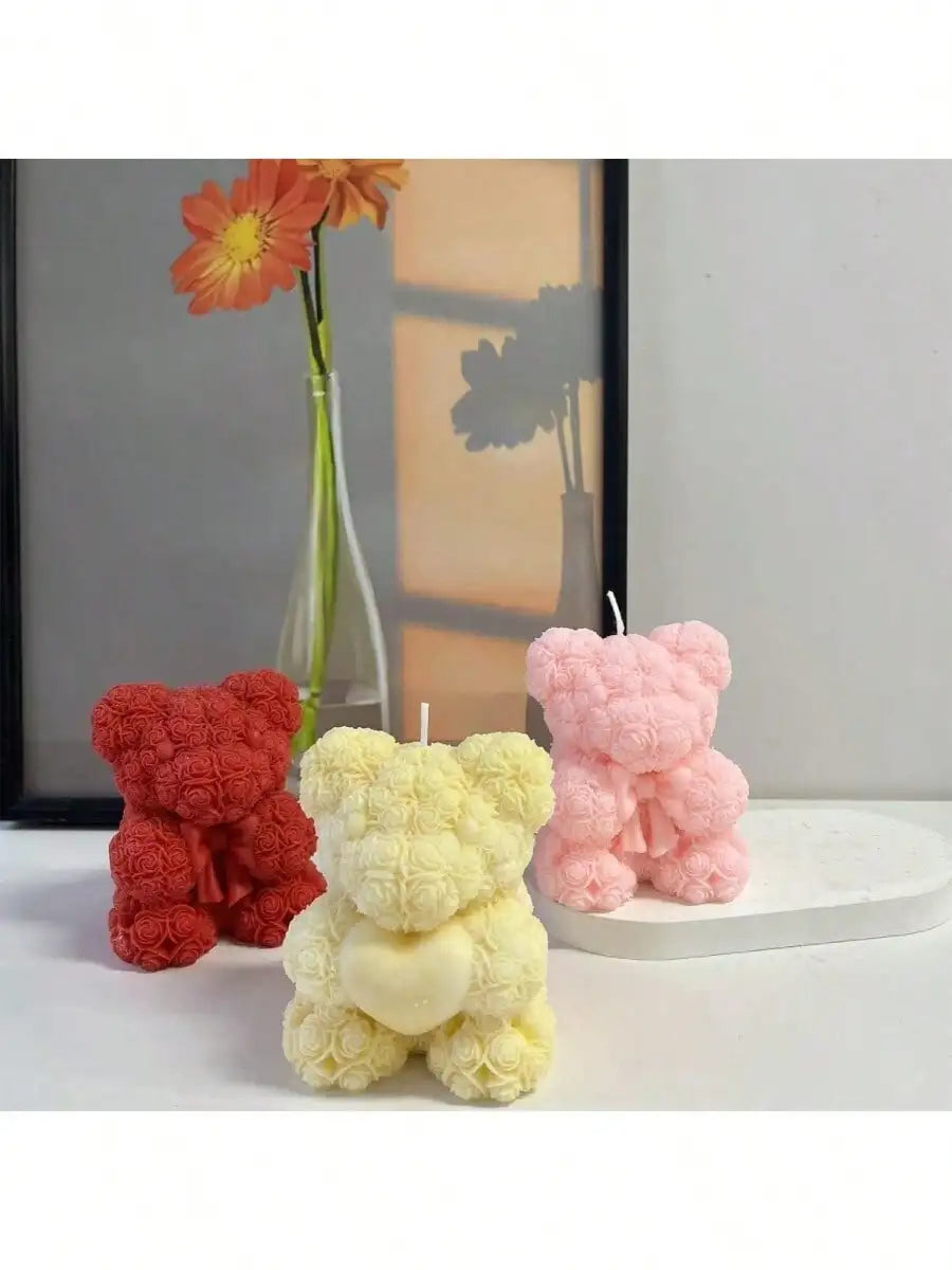 Molde de oso rosa en forma de corazón para hacer velas