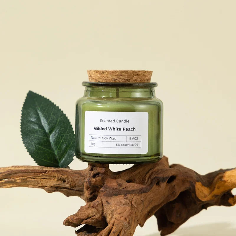 Candela per aromaterapia con piante naturali, senza fumo, in cera di soia verde, in vetro