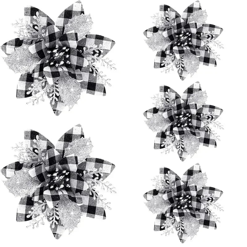 5 flores artificiales de Navidad con purpurina