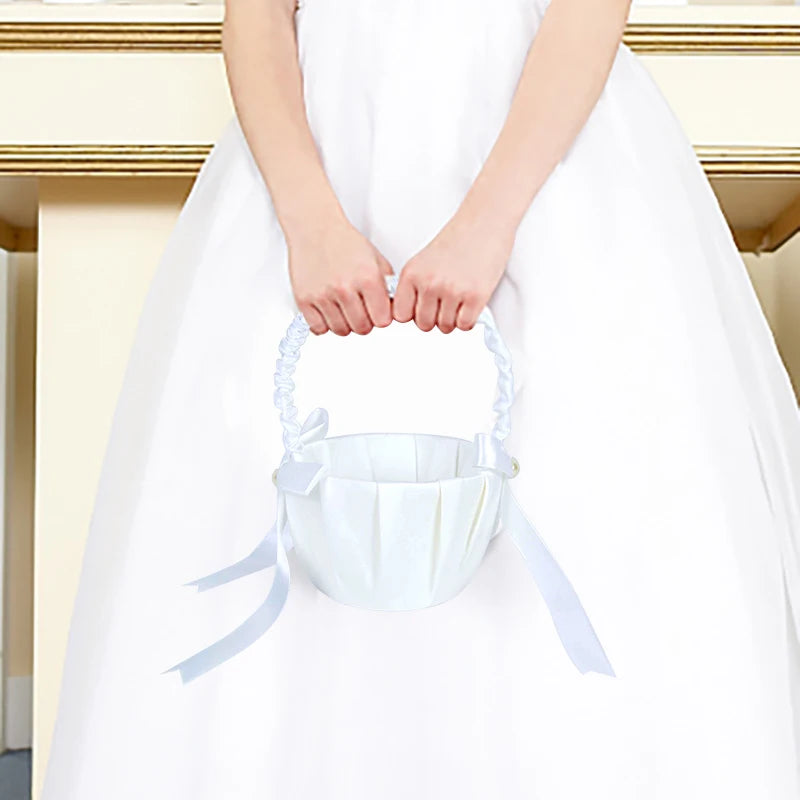 Cesto portafiori bianco per bambine, in seta, per cerimonia nuziale, 20 cm.