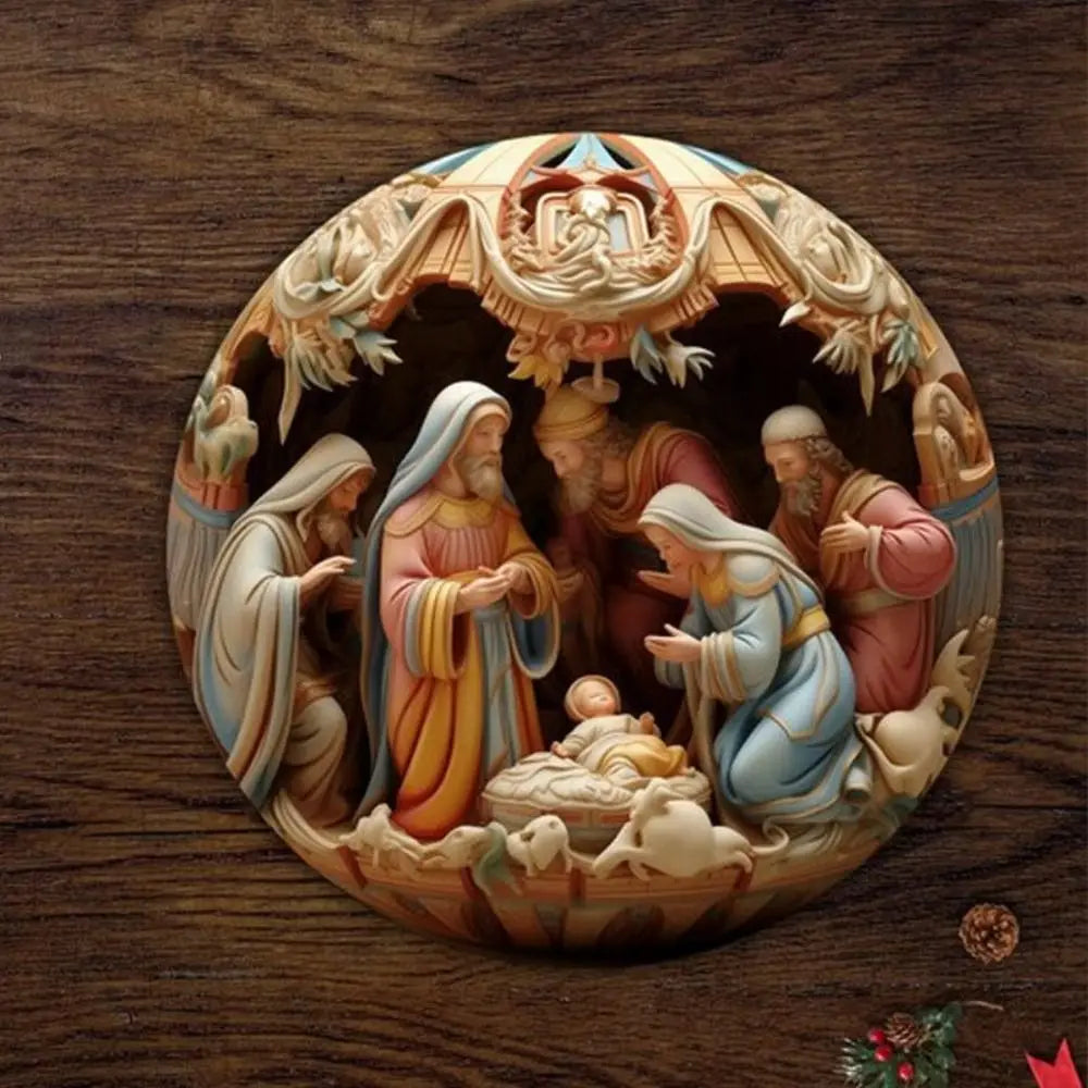 Adornos navideños para el árbol de Navidad con colgante de natividad pintado en 3D