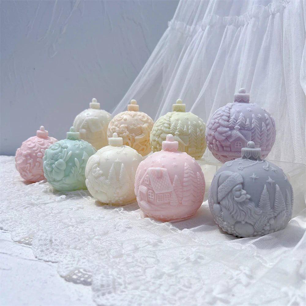 Ball Shape Silicone Candle Mold 5 Designs Christmas