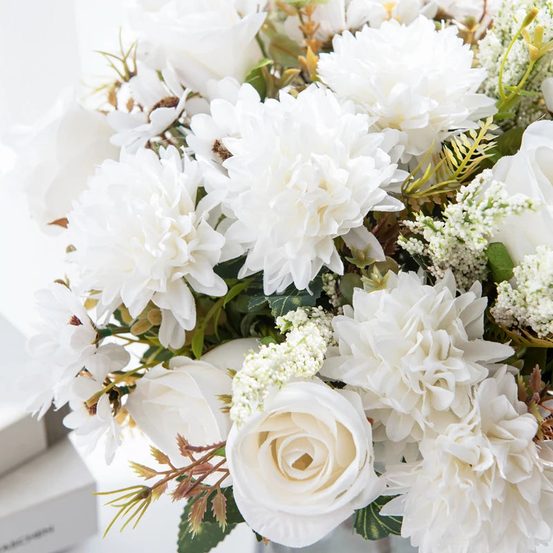 1/4 Stück künstliche Blumen, günstige Neujahrsdekorationen, Hochzeit, Garten, Pfingstrosenbogen, Weihnachten, Zuhause, künstliche Seidenrosen, Hortensien, Vase, DIY