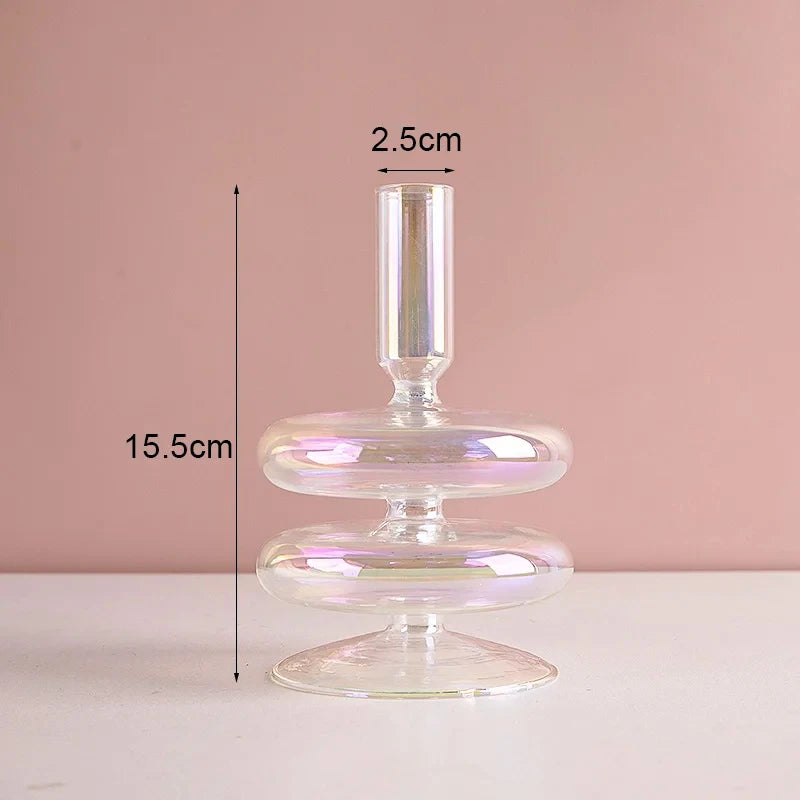 Navy Glass Candle Holder Stripe Flower Glass