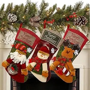 Christmas Stocking Classic Large Stockings Santa Snowman Reindeer.