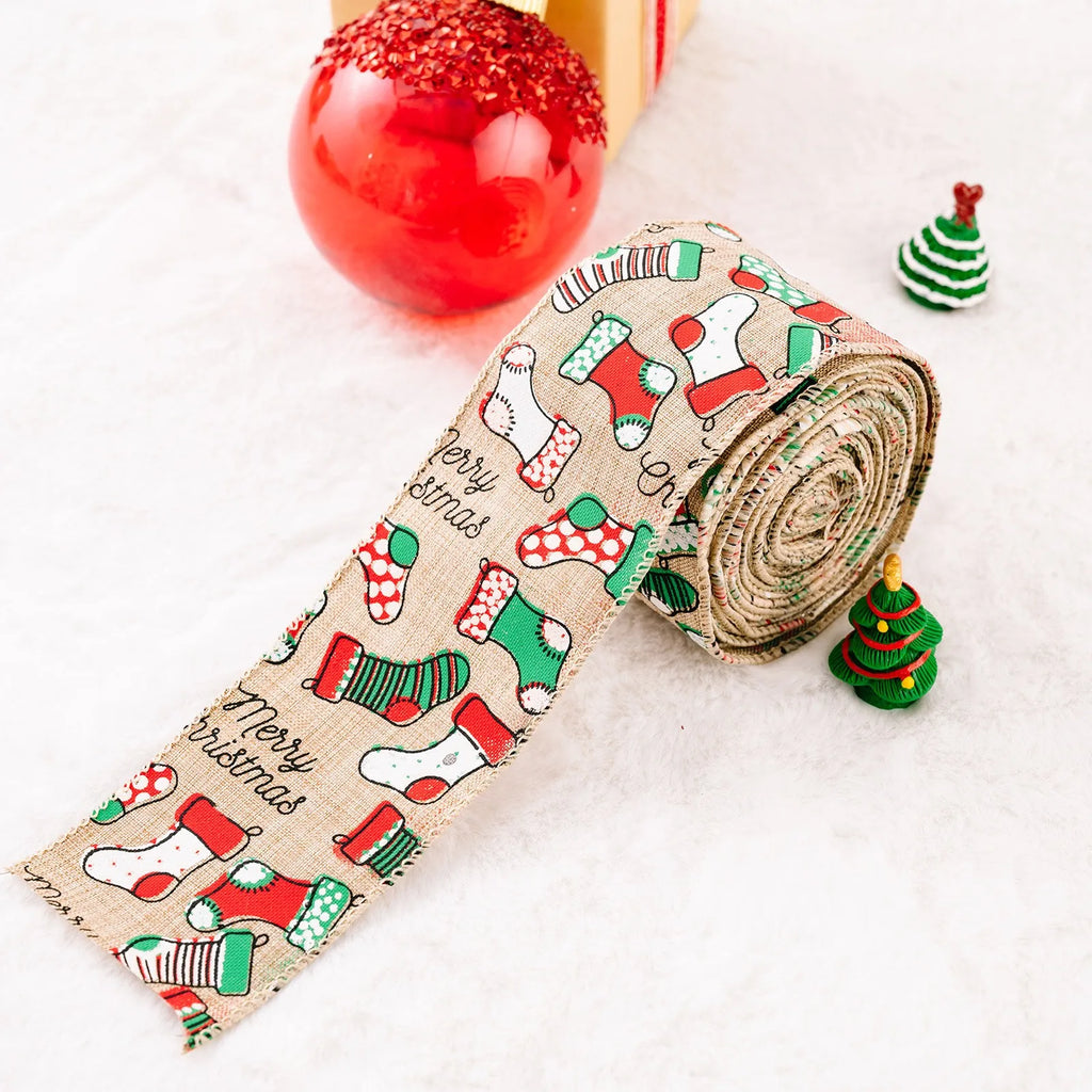 Christmas Fabric Ribbon Burlap Wreat Gift.