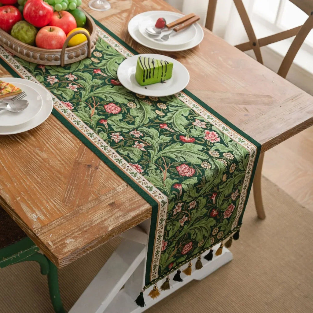 Plant Flower Table Runner with Tassels Jacquard Living Room