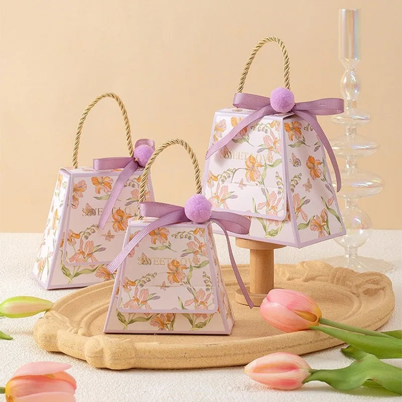 Bolsa de regalo de boda con flores de cartón, 10 unidades