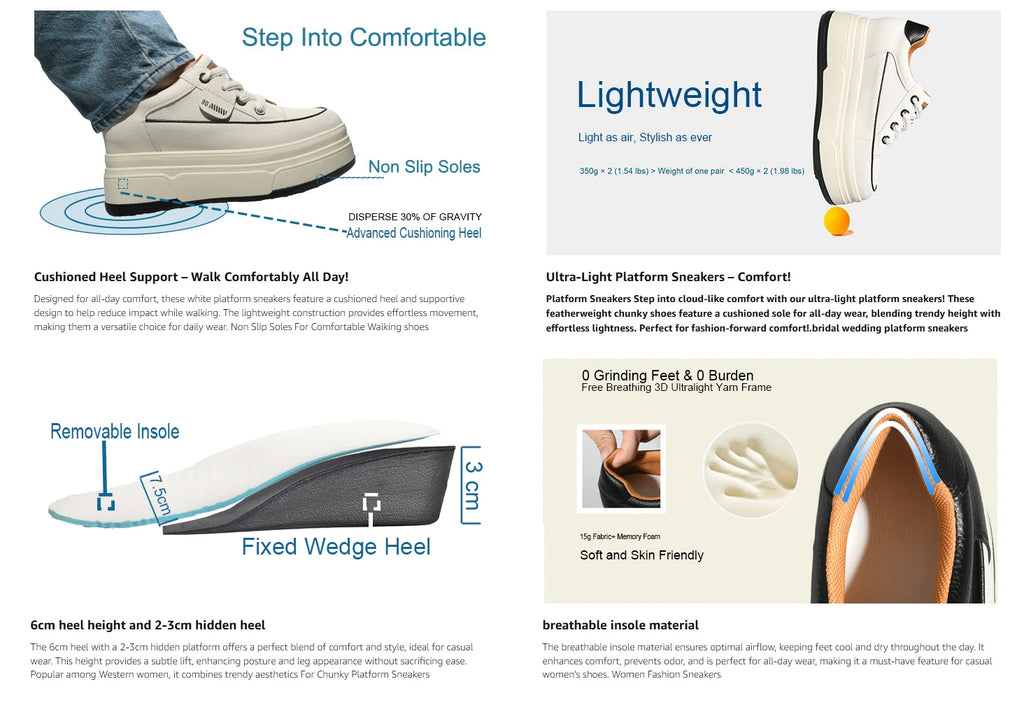 Fujin platform sneakers for women Genuine Leather