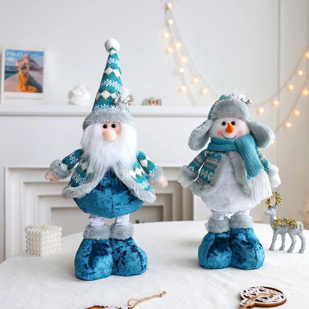 Bambola di Babbo Natale, pupazzo di neve, renna blu, decorazione natalizia estensibile.