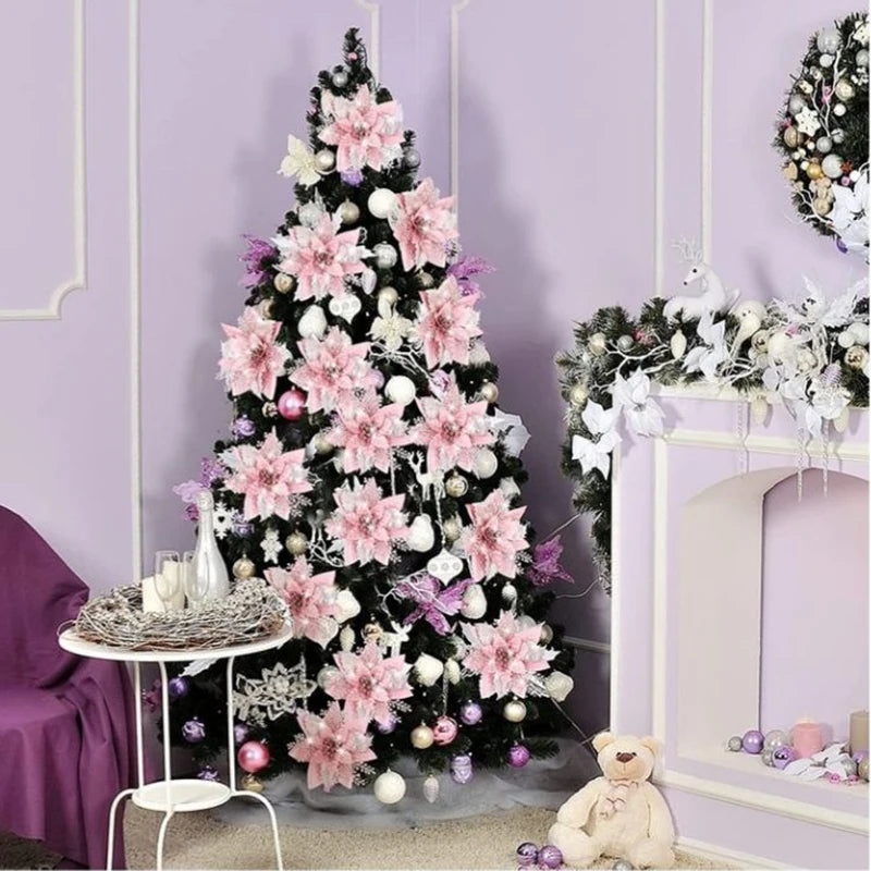 5 flores artificiales de Navidad con purpurina