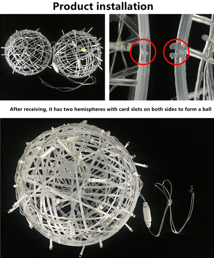 Cadena de luces navideñas LED de bolas de ratán para exterior, 20 cm y 30 cm.