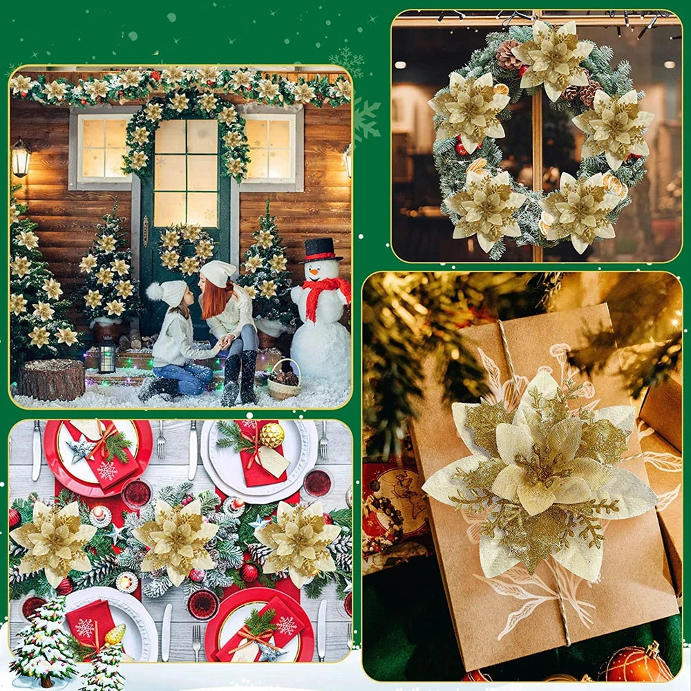 Adornos florales artificiales de Feliz Navidad de calidad superior.