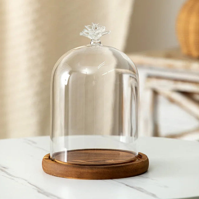 Candle Holder Glass Cover Wooden Base Aromatherapy