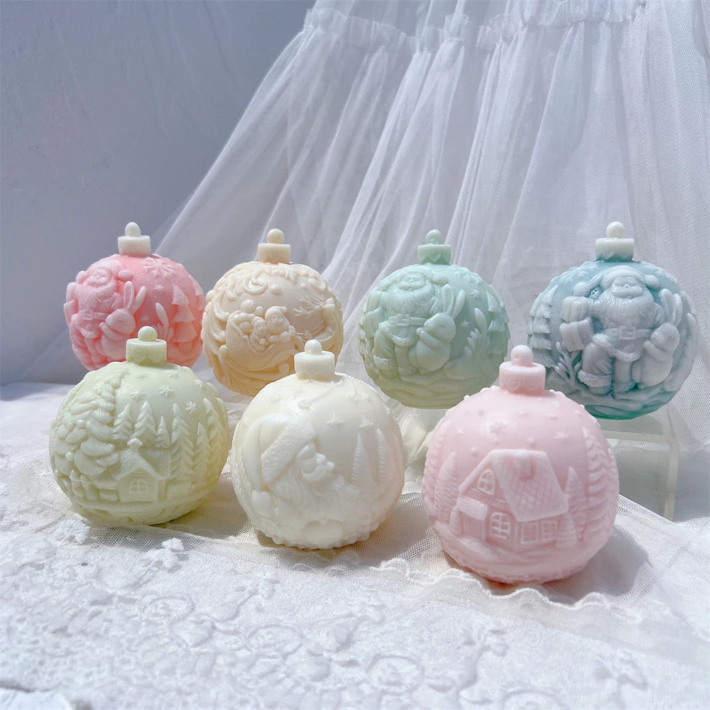 Ball Shape Silicone Candle Mold 5 Designs Christmas