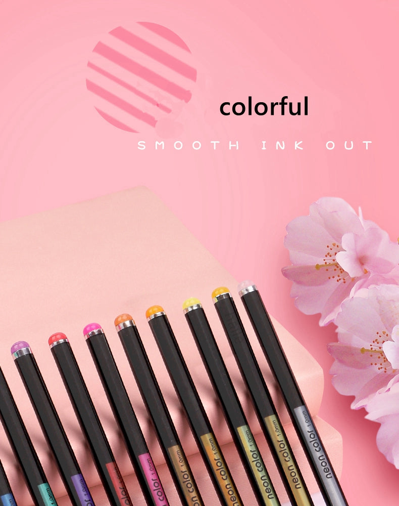 Penne gel con glitter metallizzati e ricariche per penne per la scuola, 12/24 pezzi