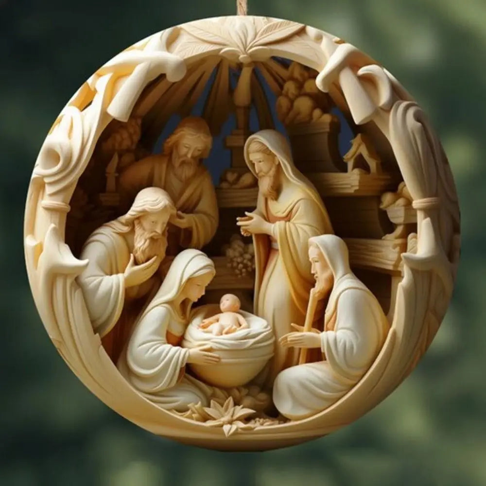 Adornos navideños para el árbol de Navidad con colgante de natividad pintado en 3D