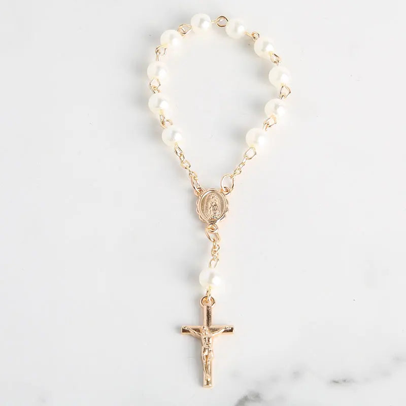 Pulsera de rosario para bautismo, comunión católica, 10/20 piezas, recuerdos de bautismo.