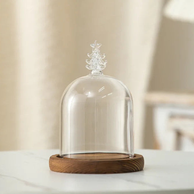 Candle Holder Glass Cover Wooden Base Aromatherapy