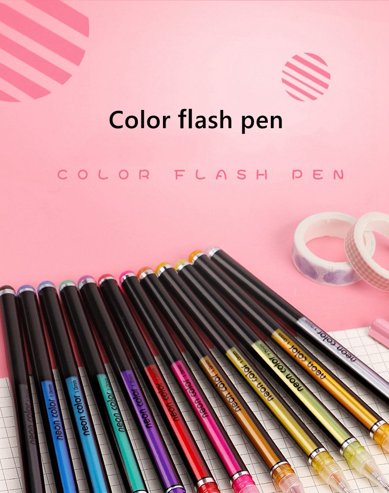 Penne gel con glitter metallizzati e ricariche per penne per la scuola, 12/24 pezzi