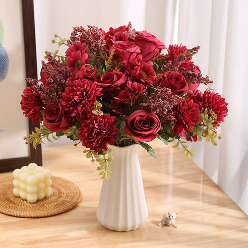 1/4 Stück künstliche Blumen, günstige Neujahrsdekorationen, Hochzeit, Garten, Pfingstrosenbogen, Weihnachten, Zuhause, künstliche Seidenrosen, Hortensien, Vase, DIY