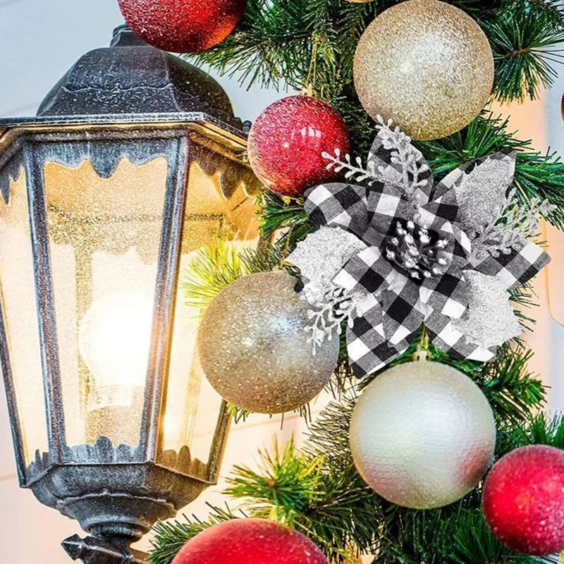 5 flores artificiales de Navidad con purpurina