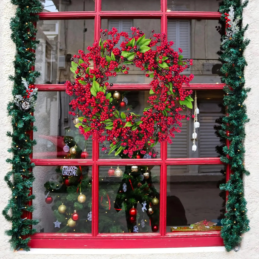 Christmas Red Berry Wreath for Front Door Outside Handmade.